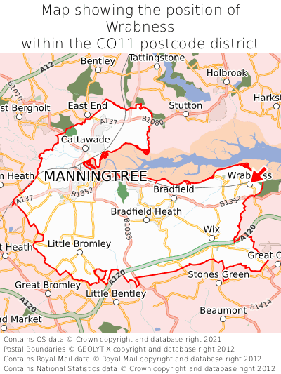 Map showing location of Wrabness within CO11