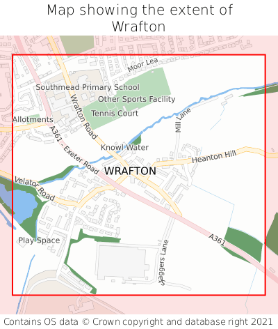 Map showing extent of Wrafton as bounding box