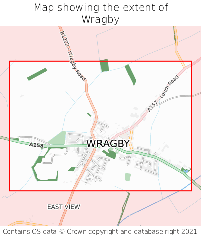 Map showing extent of Wragby as bounding box