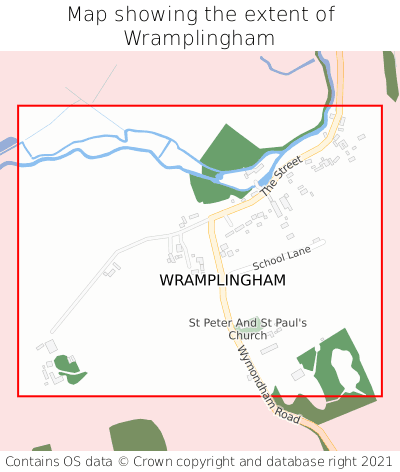 Map showing extent of Wramplingham as bounding box