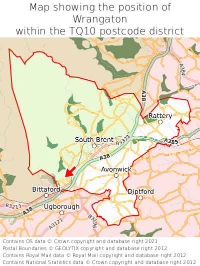 Map showing location of Wrangaton within TQ10