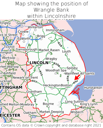 Map showing location of Wrangle Bank within Lincolnshire