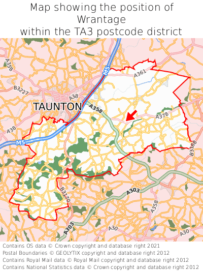 Map showing location of Wrantage within TA3