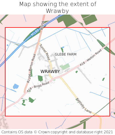 Map showing extent of Wrawby as bounding box