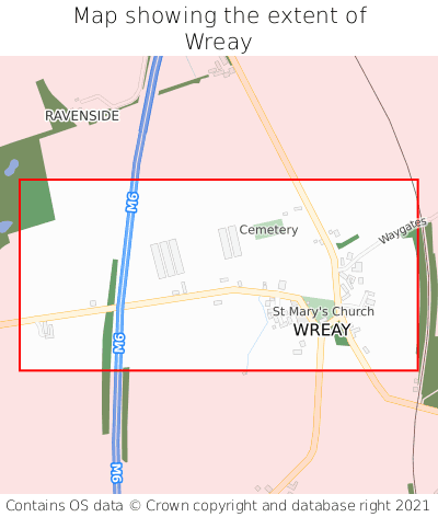 Map showing extent of Wreay as bounding box