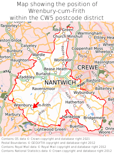 Map showing location of Wrenbury-cum-Frith within CW5