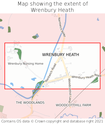 Map showing extent of Wrenbury Heath as bounding box