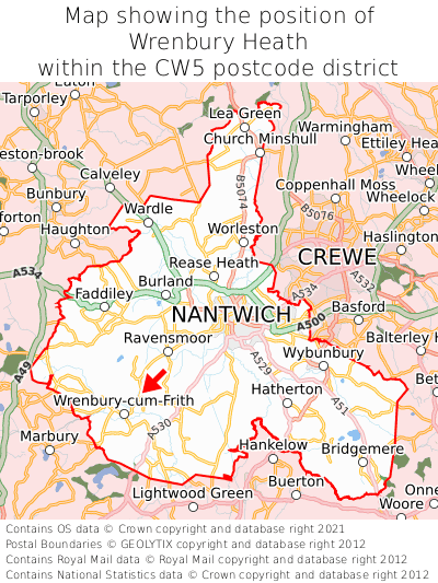 Map showing location of Wrenbury Heath within CW5