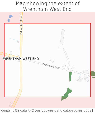 Map showing extent of Wrentham West End as bounding box
