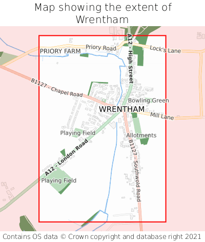 Map showing extent of Wrentham as bounding box