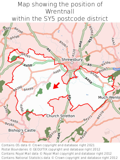 Map showing location of Wrentnall within SY5