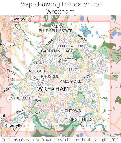 Map showing extent of Wrexham as bounding box