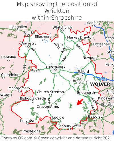 Map showing location of Wrickton within Shropshire