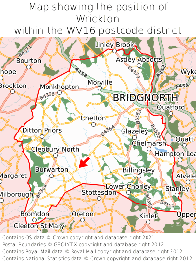 Map showing location of Wrickton within WV16