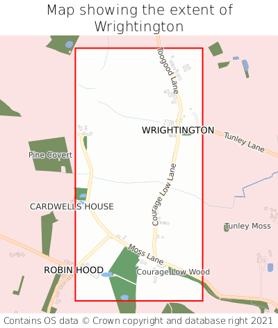 Map showing extent of Wrightington as bounding box