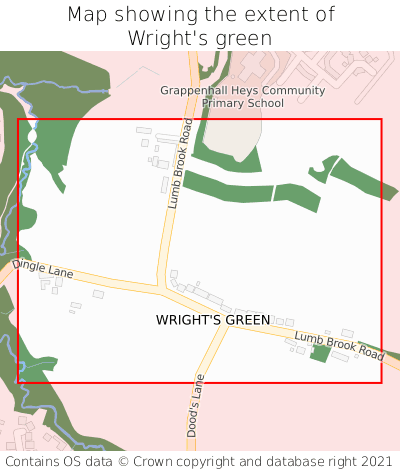 Map showing extent of Wright's green as bounding box