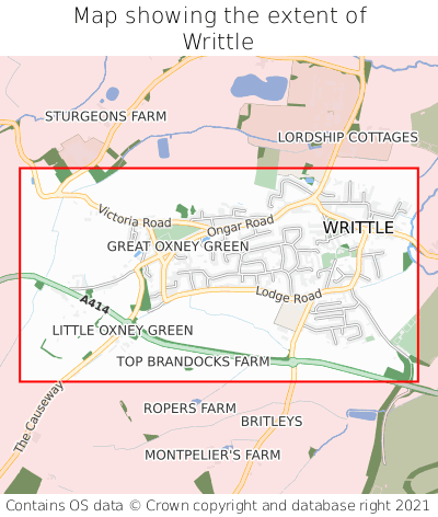 Map showing extent of Writtle as bounding box