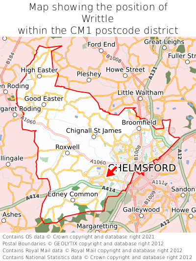 Map showing location of Writtle within CM1