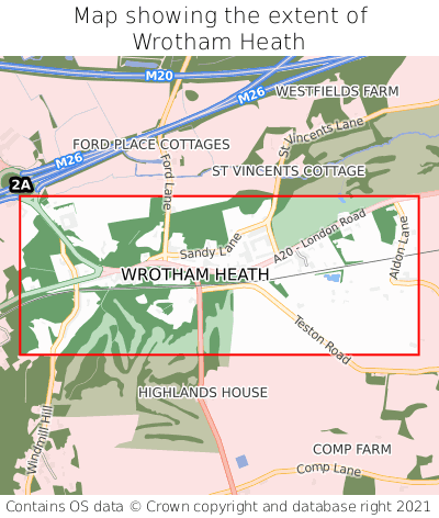 Map showing extent of Wrotham Heath as bounding box