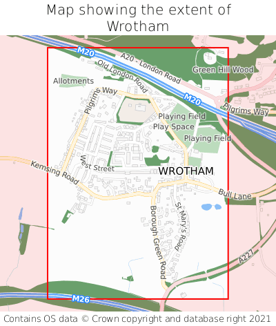 Map showing extent of Wrotham as bounding box