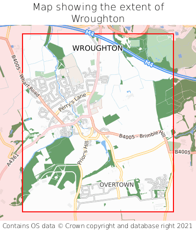 Map showing extent of Wroughton as bounding box
