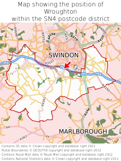Map showing location of Wroughton within SN4