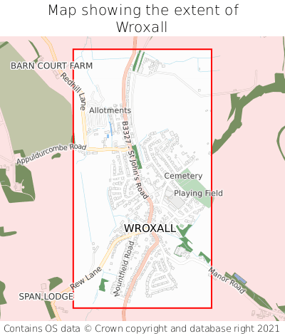 Map showing extent of Wroxall as bounding box