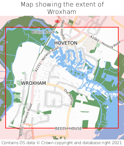 Map showing extent of Wroxham as bounding box