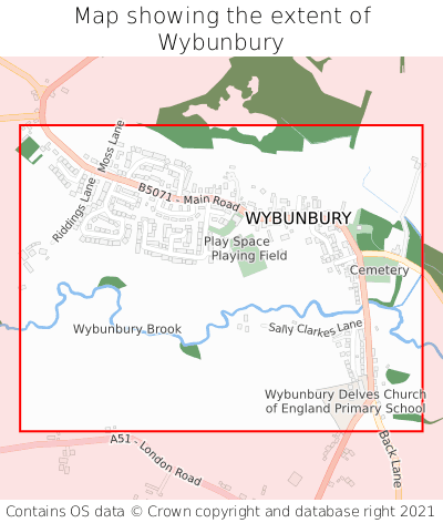 Map showing extent of Wybunbury as bounding box