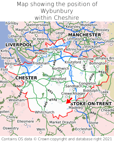 Map showing location of Wybunbury within Cheshire