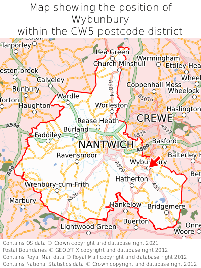 Map showing location of Wybunbury within CW5