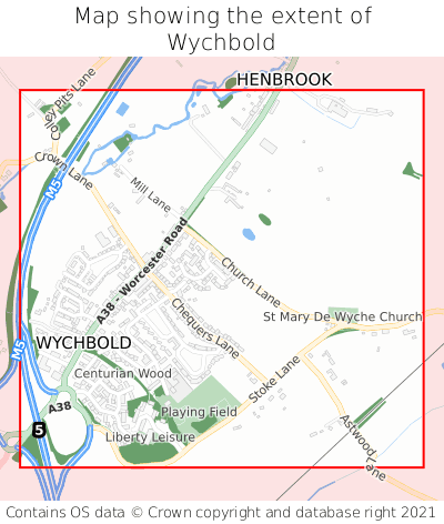 Map showing extent of Wychbold as bounding box
