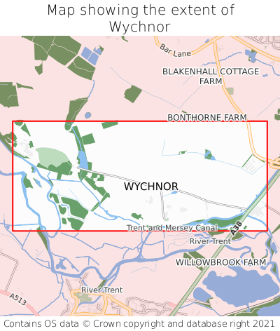 Map showing extent of Wychnor as bounding box