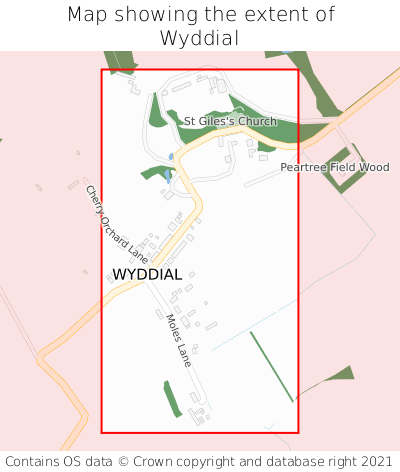 Map showing extent of Wyddial as bounding box