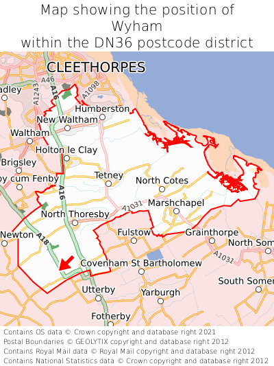 Map showing location of Wyham within DN36