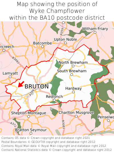 Map showing location of Wyke Champflower within BA10