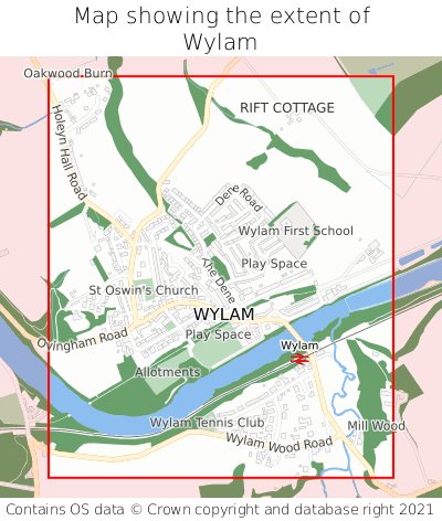 Map showing extent of Wylam as bounding box