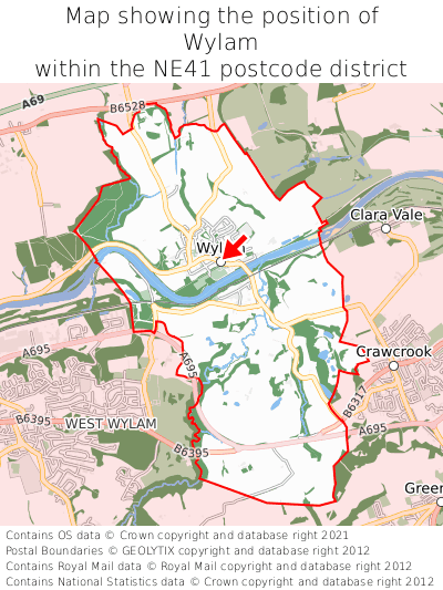 Map showing location of Wylam within NE41