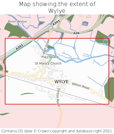Map showing extent of Wylye as bounding box