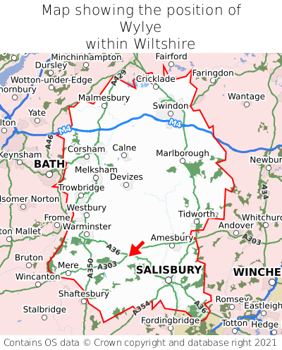 Map showing location of Wylye within Wiltshire