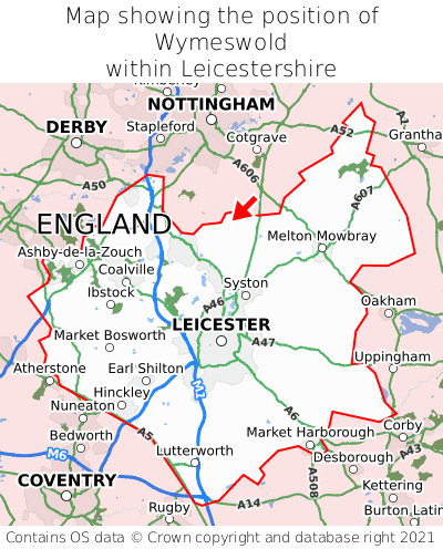 Map showing location of Wymeswold within Leicestershire