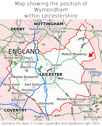 Map showing location of Wymondham within Leicestershire