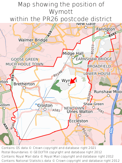 Map showing location of Wymott within PR26