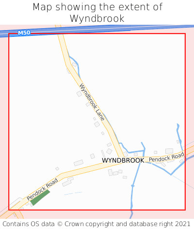 Map showing extent of Wyndbrook as bounding box