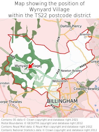 Map showing location of Wynyard Village within TS22