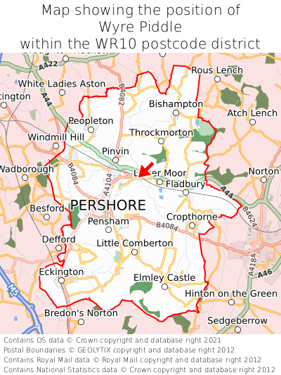 Map showing location of Wyre Piddle within WR10