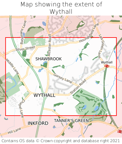 Map showing extent of Wythall as bounding box
