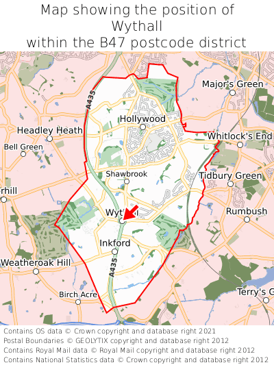Map showing location of Wythall within B47
