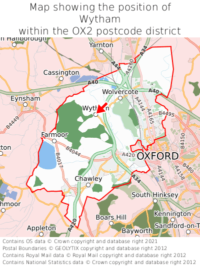 Map showing location of Wytham within OX2