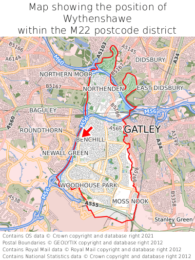 Map showing location of Wythenshawe within M22